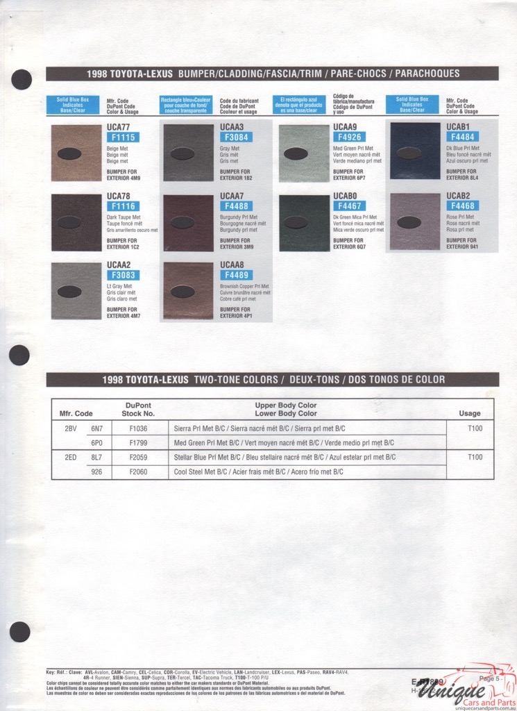 1998 Toyota Paint Charts DuPont 5